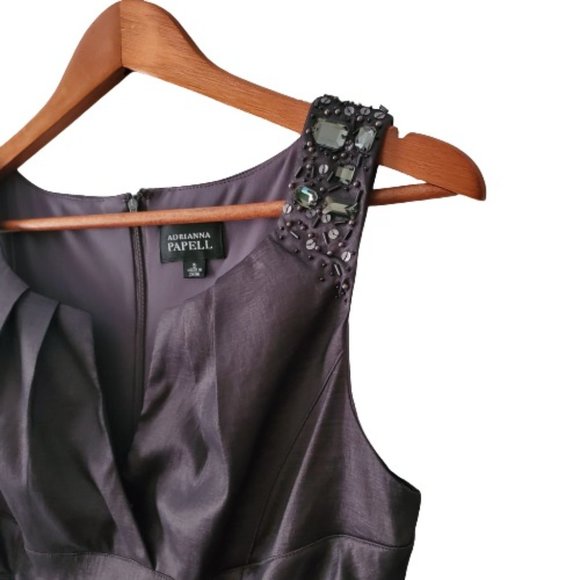 Adrianna Papell Women's Ruched Side Beaded Black Cocktail Sheath Dress Size 8 - Picture 8 of 13